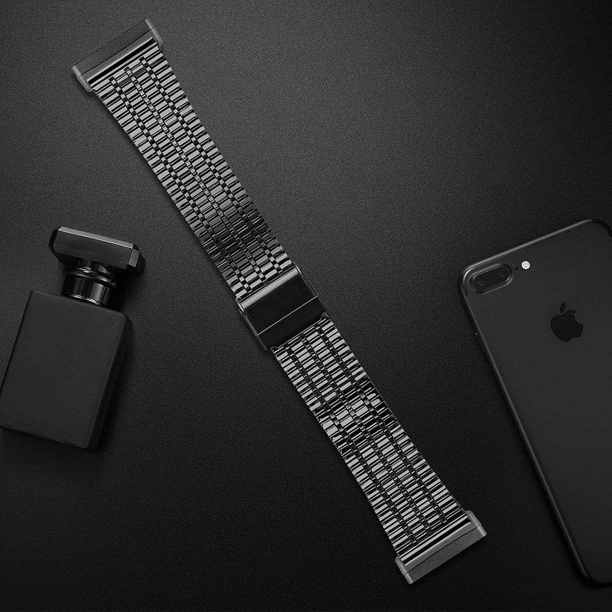 bandje geschikt voor Fitbit Versa 4 - Metalen RVS Schakel - Zwart