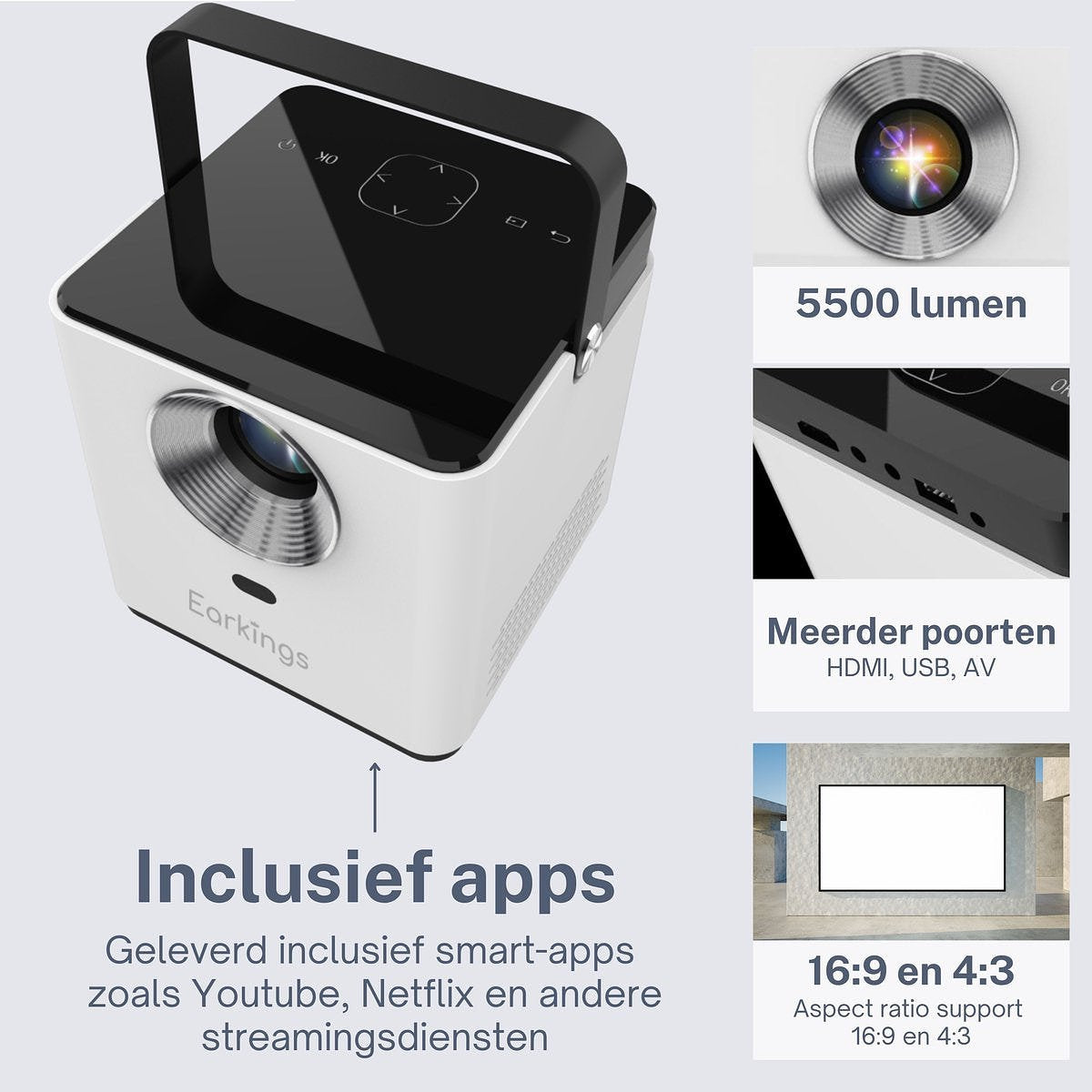 Beamer Projector inclusief Afstandsbediening - Stream vanaf je Telefoon - Mini Beamer Wit met