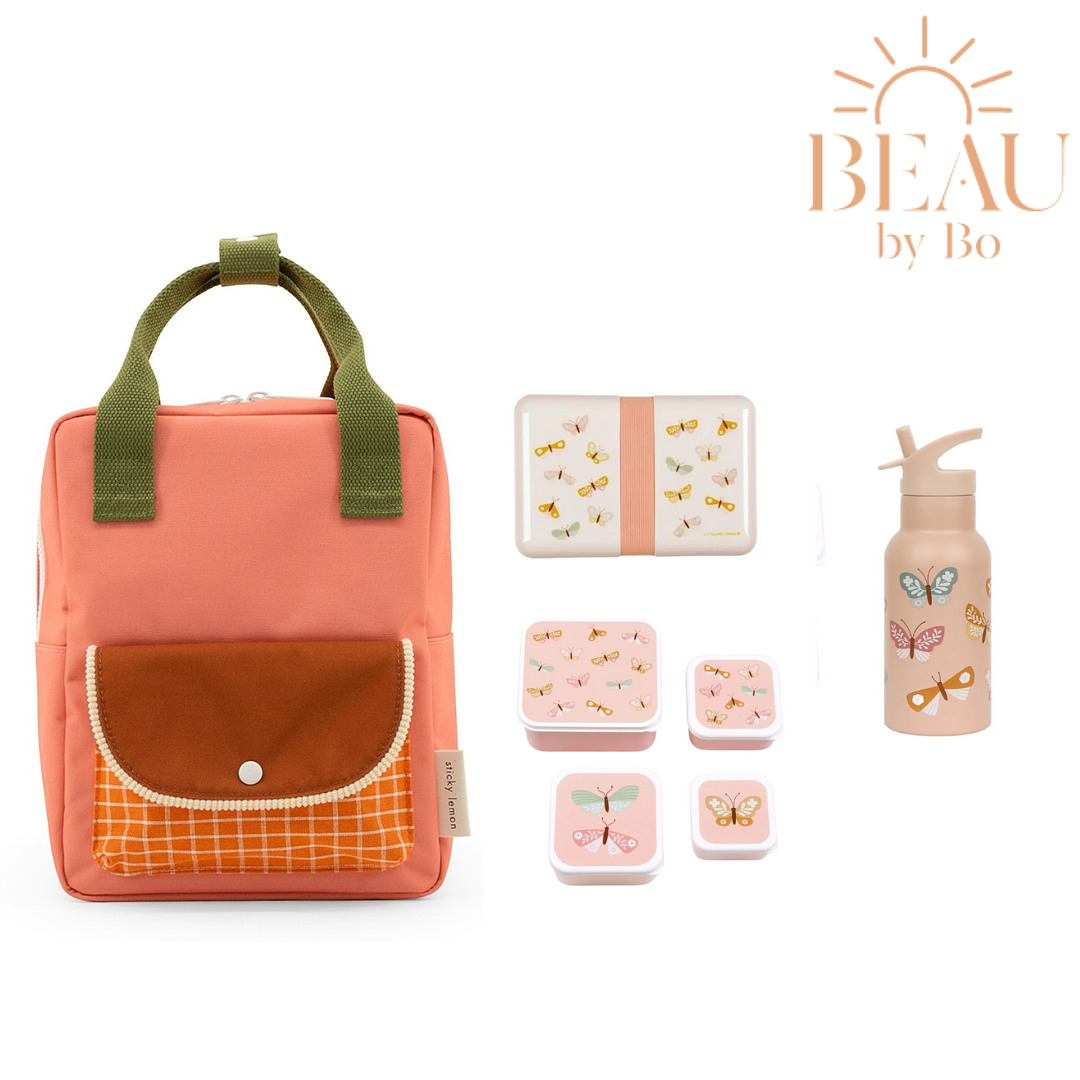 BEAU by Bo Sticky Lemon rugzak small + A Little Lovely Company back to school set Vlinders