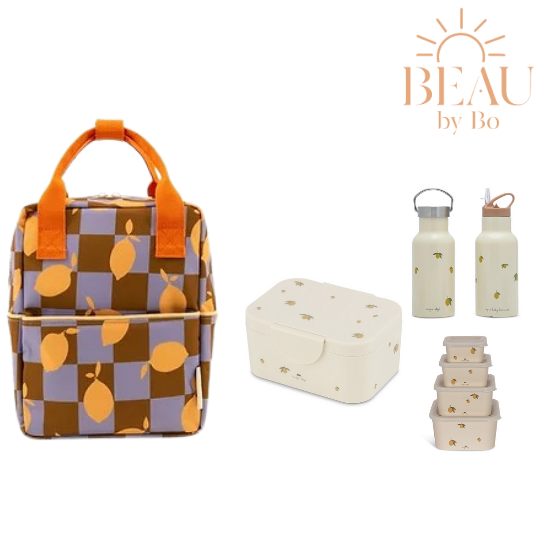 BEAU by Bo Sticky Lemon rugzak small + Konges Sløjd back to school set Lemon