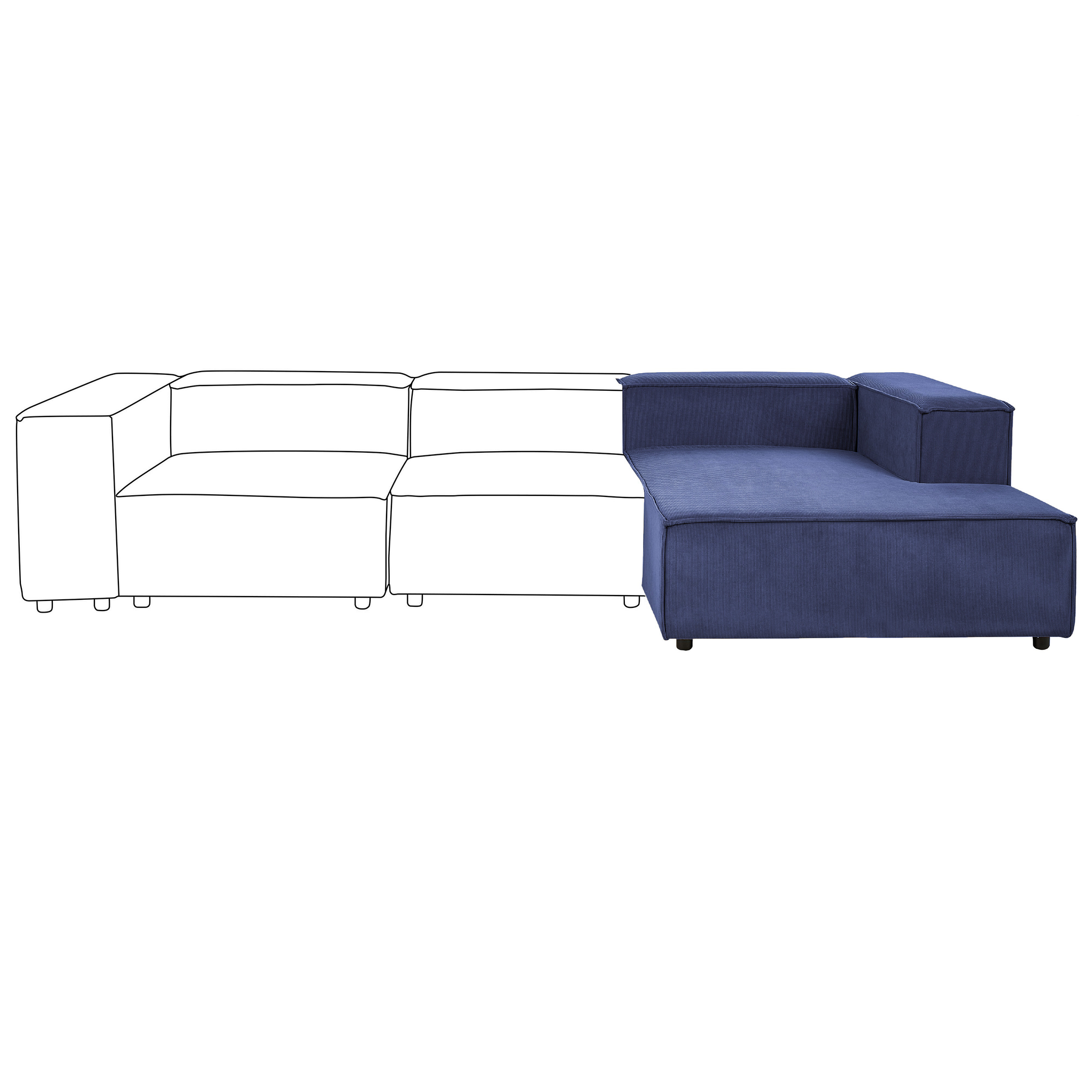 Beliani APRICA - Chaise longue - Blauw - Linkszijdig - Corduroy