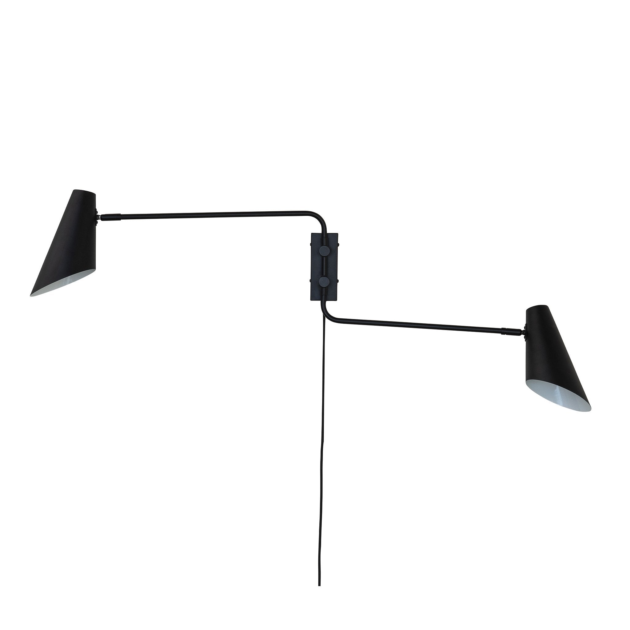 Cale black wall lamp, 2 arms