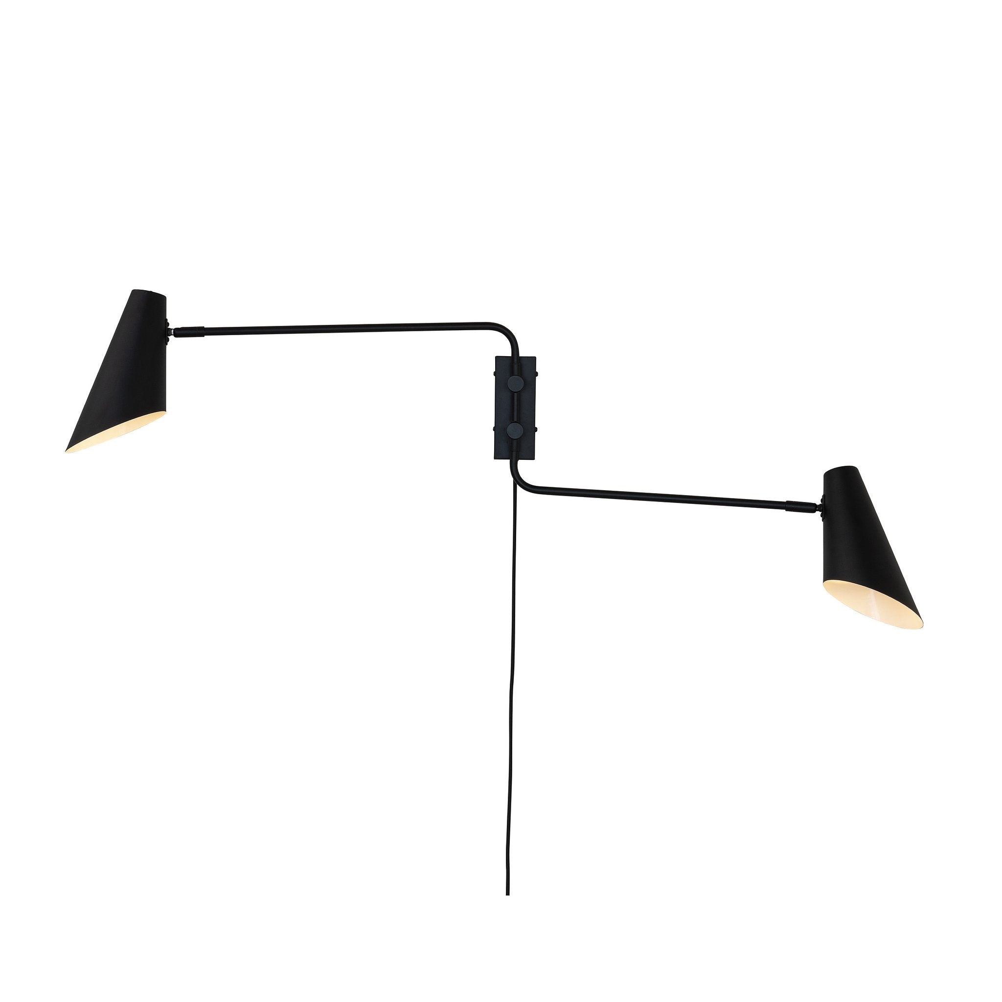 Cale black wall lamp, 2 arms