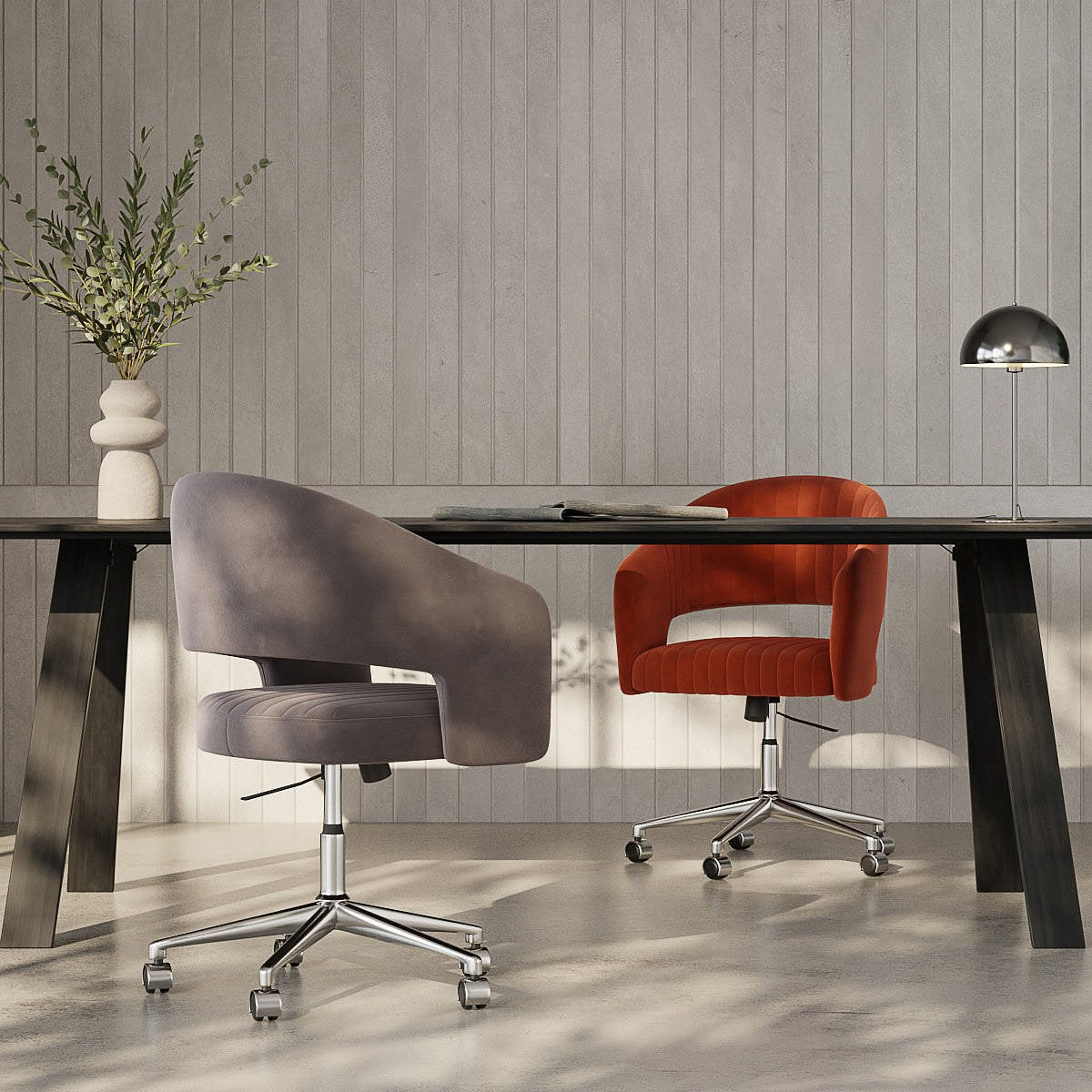 Constance Office Chair, Grey Velvet & Chrome