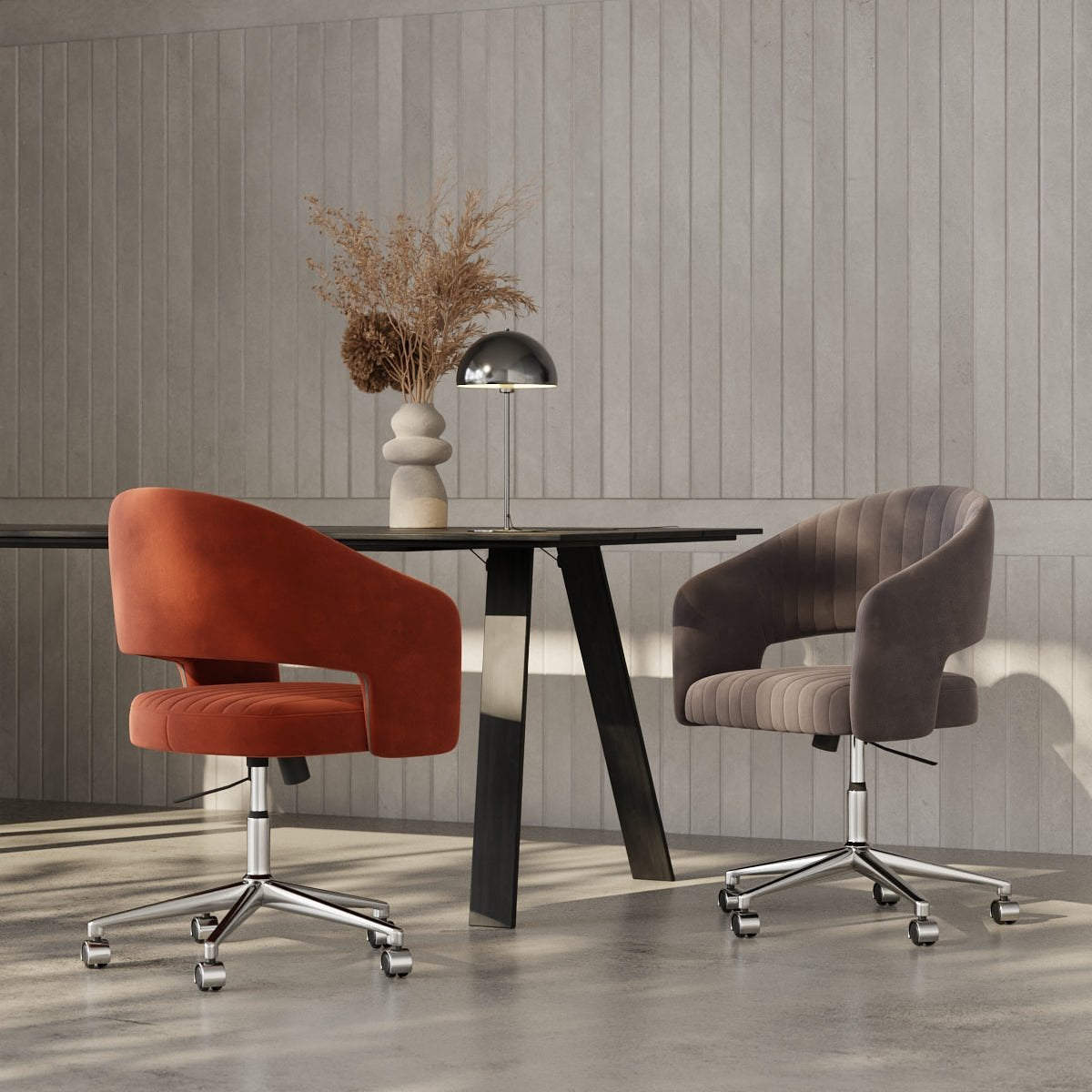 Constance Office Chair, Grey Velvet & Chrome