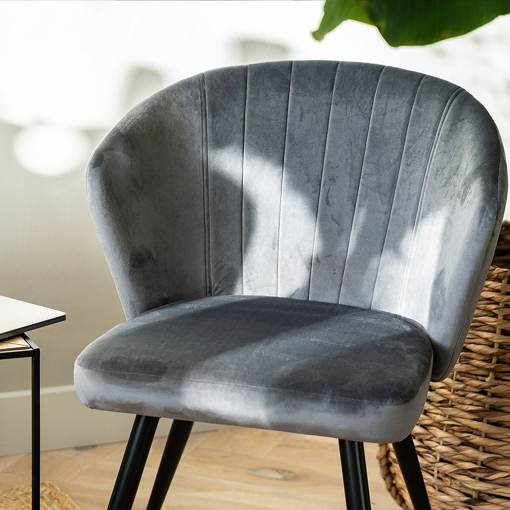 Cooper Dining Chair, Grey Velvet & Black legs