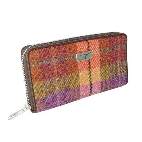 Dames Portemonnee Staffa Oranje en Paars (Peach and Purple) - Harris Tweed - muntvak met rits - Glen