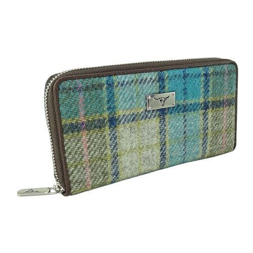 Dames Portemonnee Staffa Turquoise - Harris Tweed - muntvak met rits -  Glen Appin of Scotland