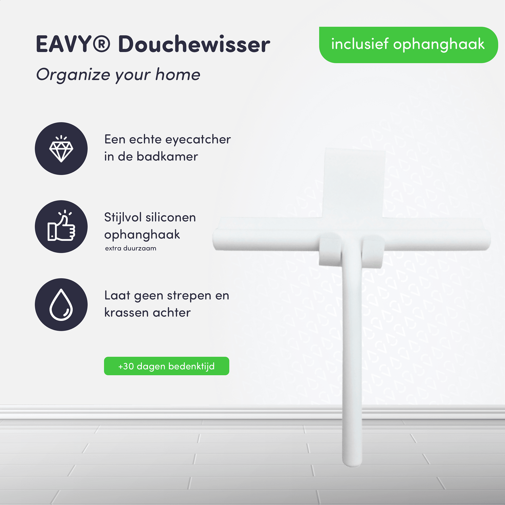 EAVY Luxe Douchewisser met Ophanghaak – Raamwisser - Siliconen - Wit