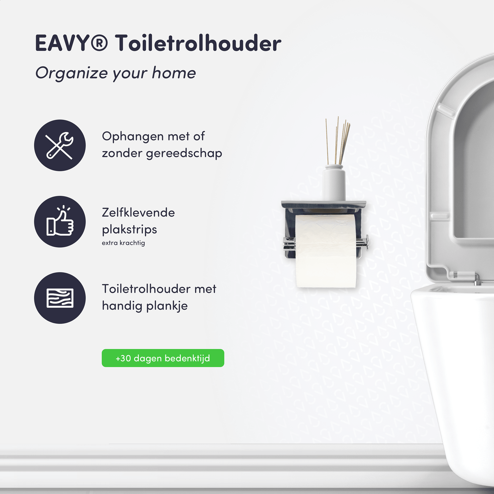 EAVY WC Rolhouder met Plankje - Zelfklevend of boren - Toiletrolhouder - Chroom