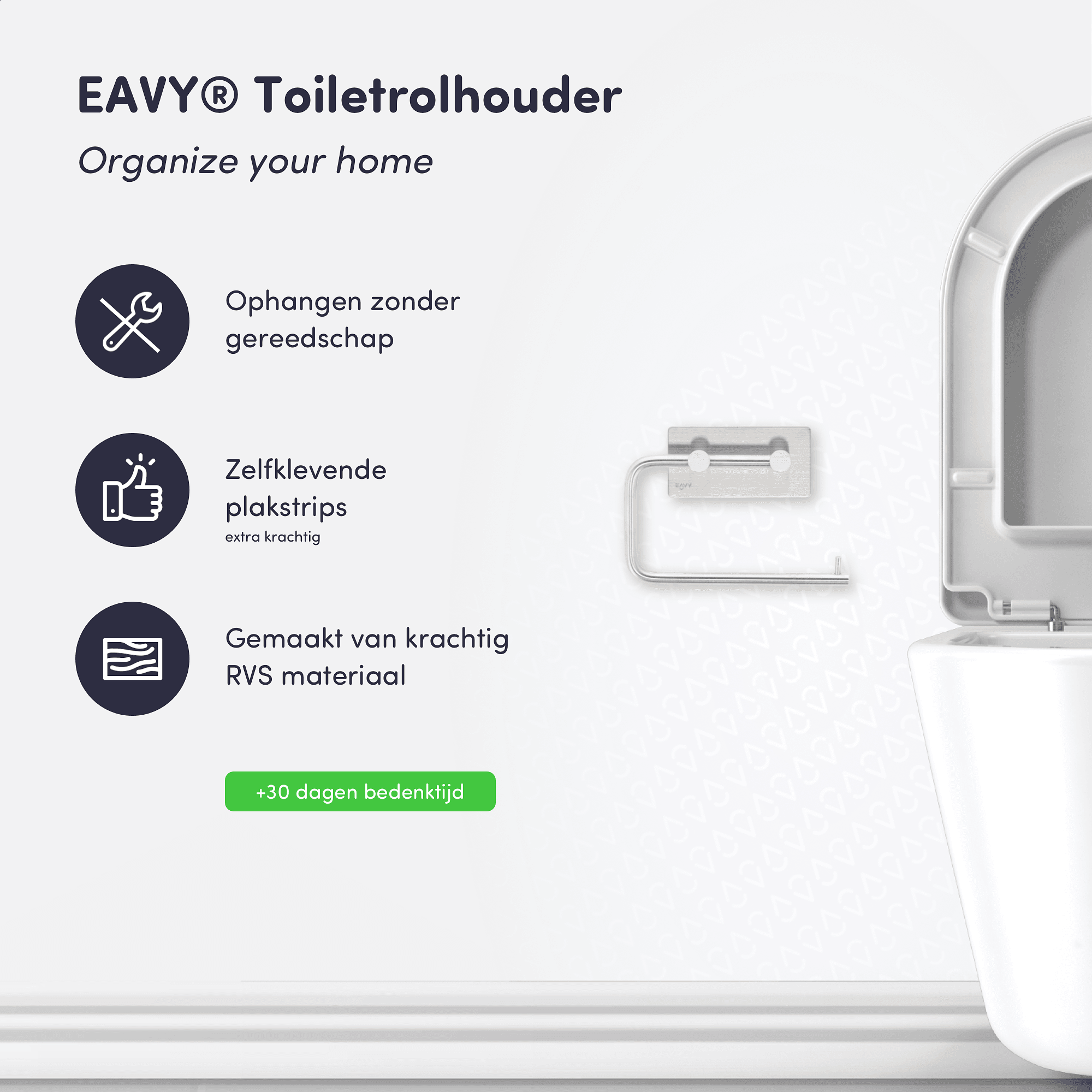 EAVY WC rolhouder Zonder Boren - Zelfklevend - RVS Toiletrolhouder RVS Zilver