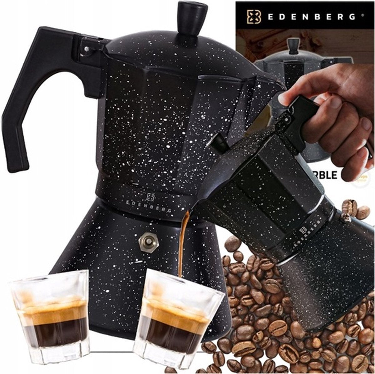 Edënbërg Stonetec Line - Percolator 3 kops - Espresso Maker - Aluminium - Zwart eb-9300