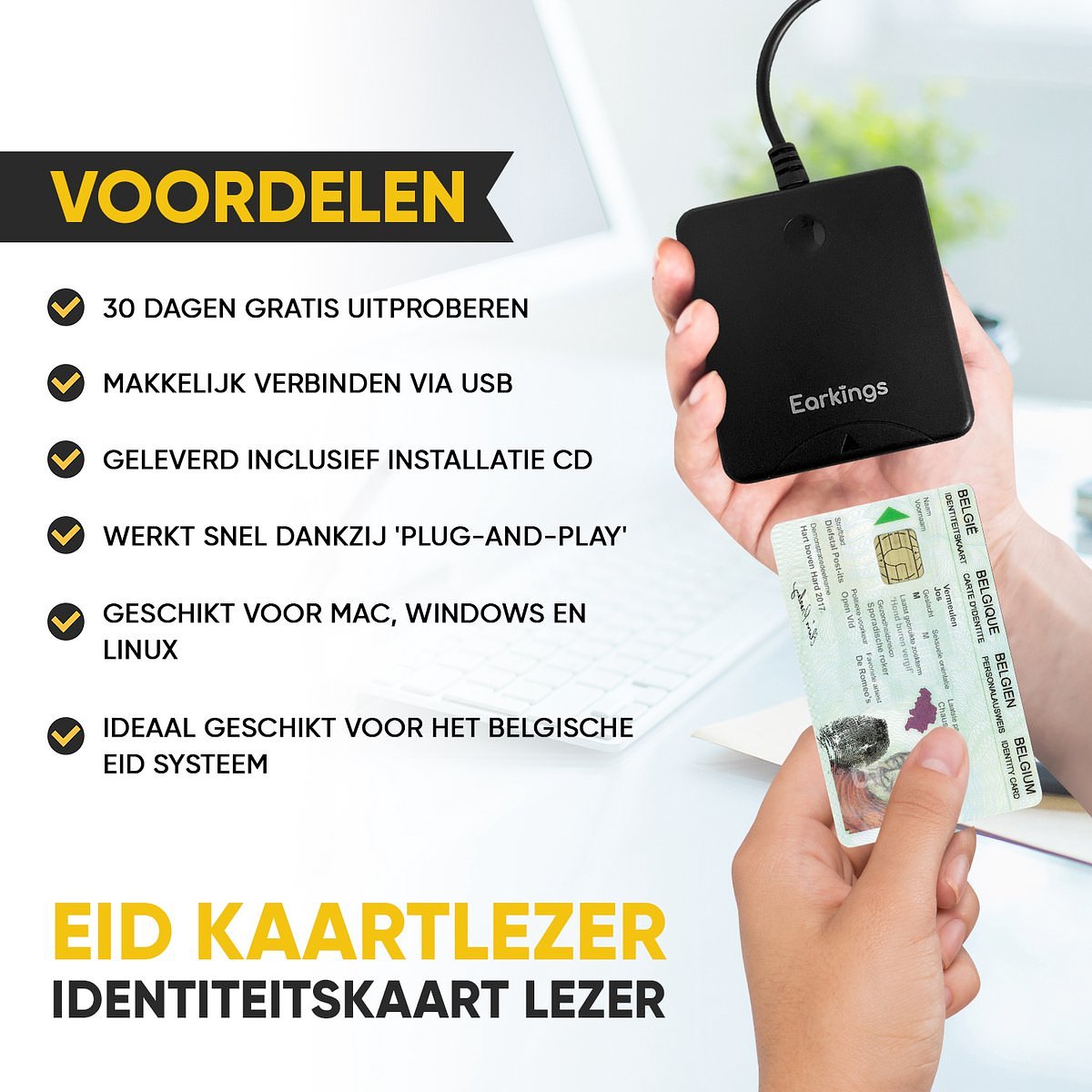 eID Kaartlezer Identiteitskaartlezer - Card Reader voor Identiteitskaart, CreditCards en overige