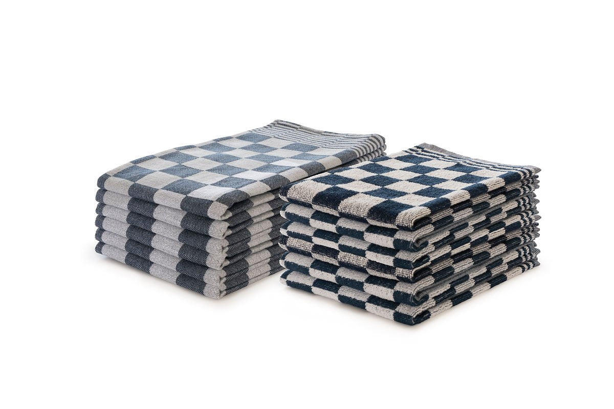 Elegance Theedoeken & Keukendoeken Set Blok - blauw - set van 12