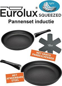 Eurolux Squeezed Pannenset bestaande uit koekenpan 24 x 4,5 cm en 28 x 4,5 cm met afneembare steel +