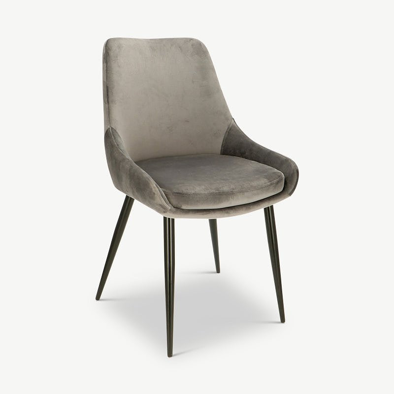 Fleur Dining Chair, Grey Velvet & Black legs