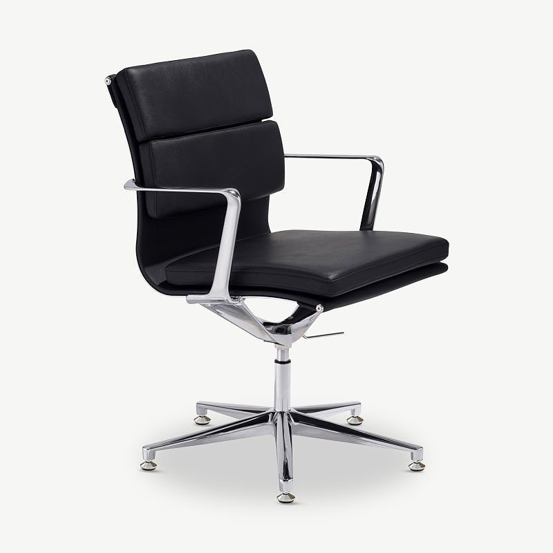 Lucas Conference Chair, Black Leather & Chrome