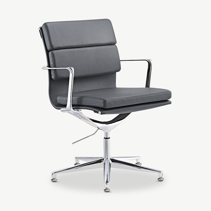 Lucas Conference Chair, Grey Leather & Chrome