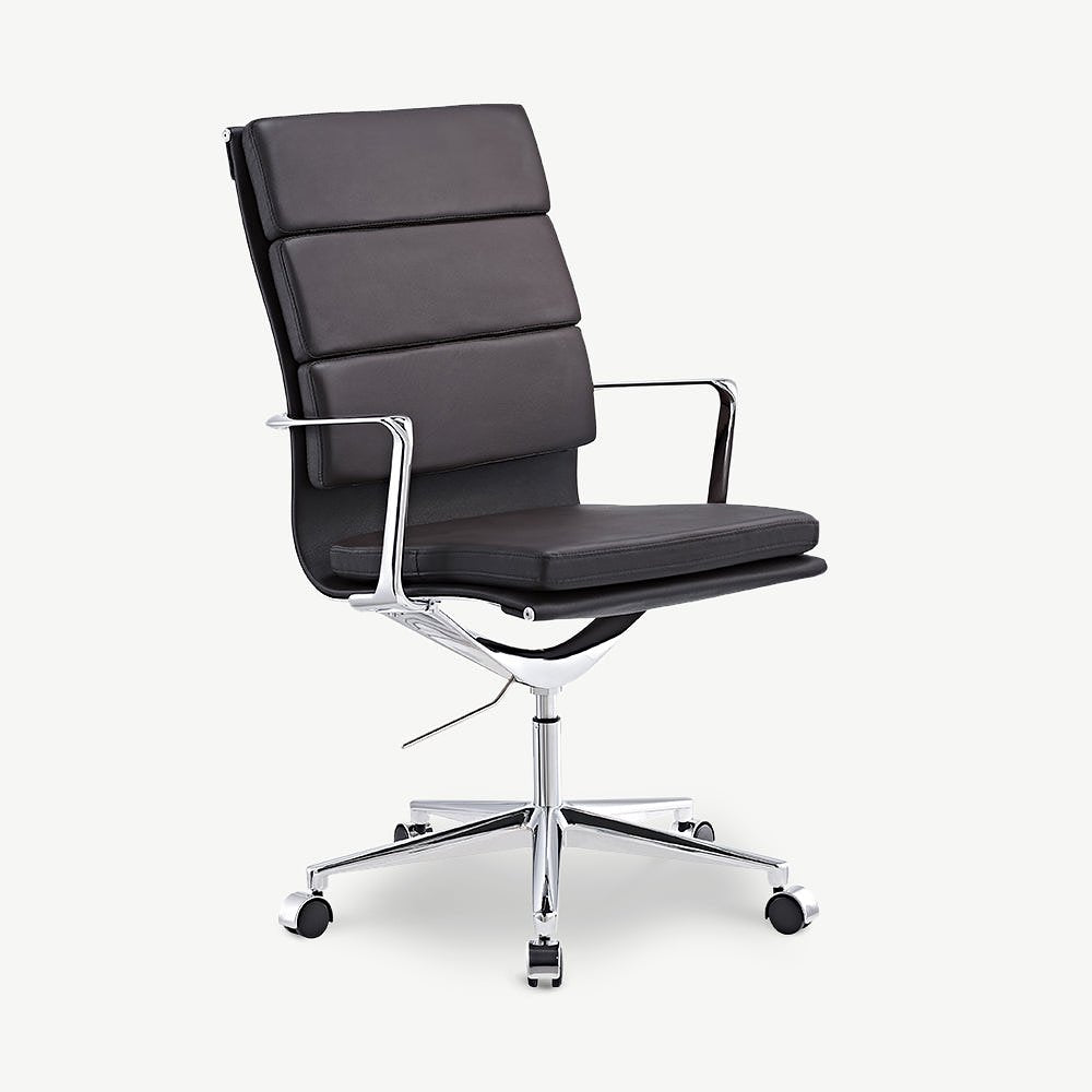 Maci Office Chair, Dark Brown Leather & Chrome