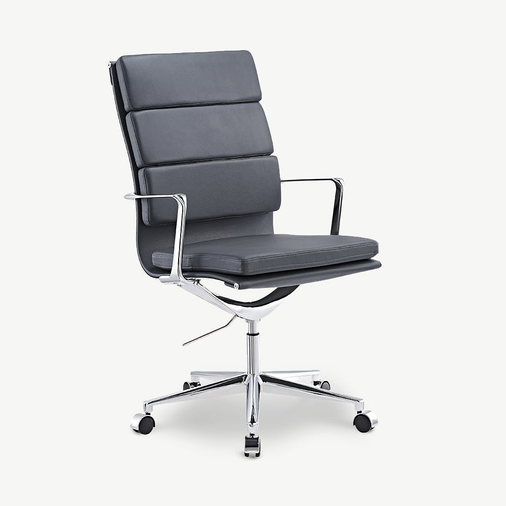 Maci Office Chair, Grey Leather & Chrome