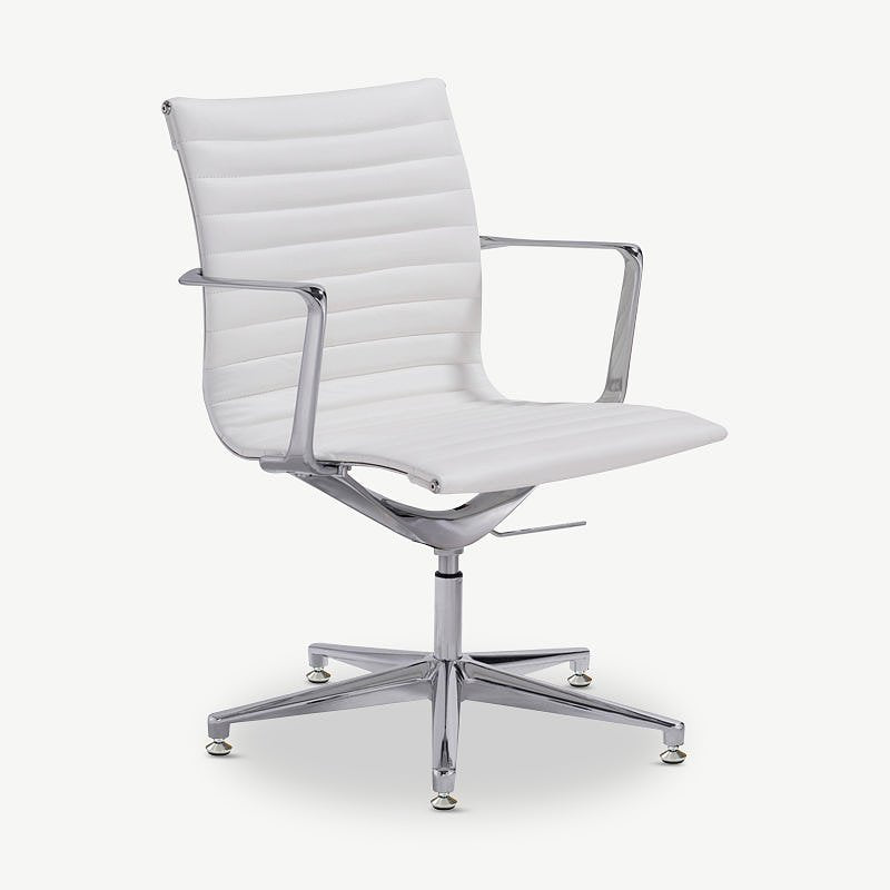 Mateo Conference Chair, White Leather & Chrome