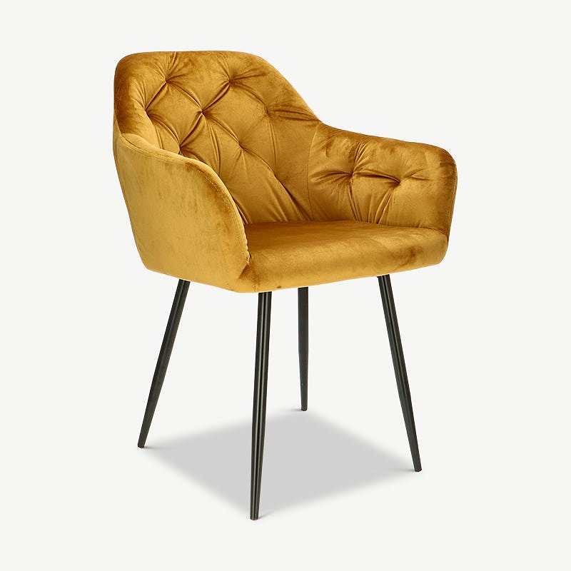 Vinny Dining Chair, Yellow Velvet & Black legs