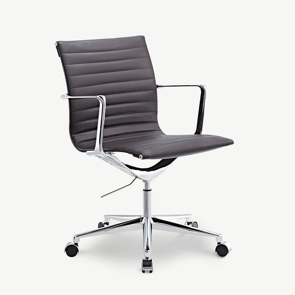 Walton Office Chair, Dark Brown Leather & Chrome