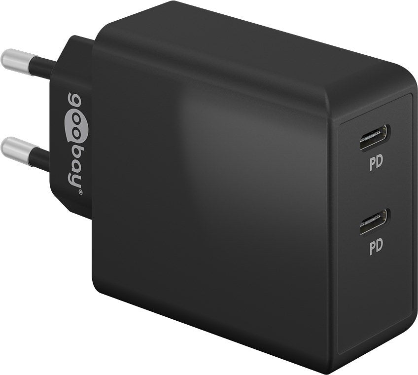 Goobay Dual-USB-C™ PD quick charger (36 W) black - charging adapter with 2x USB-C™ ports (Power Deli