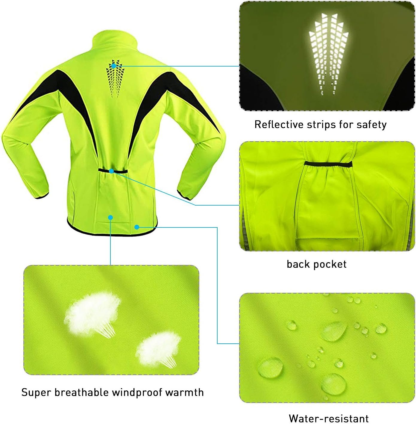 Heren Sportjack fluoricerend groen/geel - Mt. XXL - Waterdicht - Winddicht - Fietsshirt - Warm therm