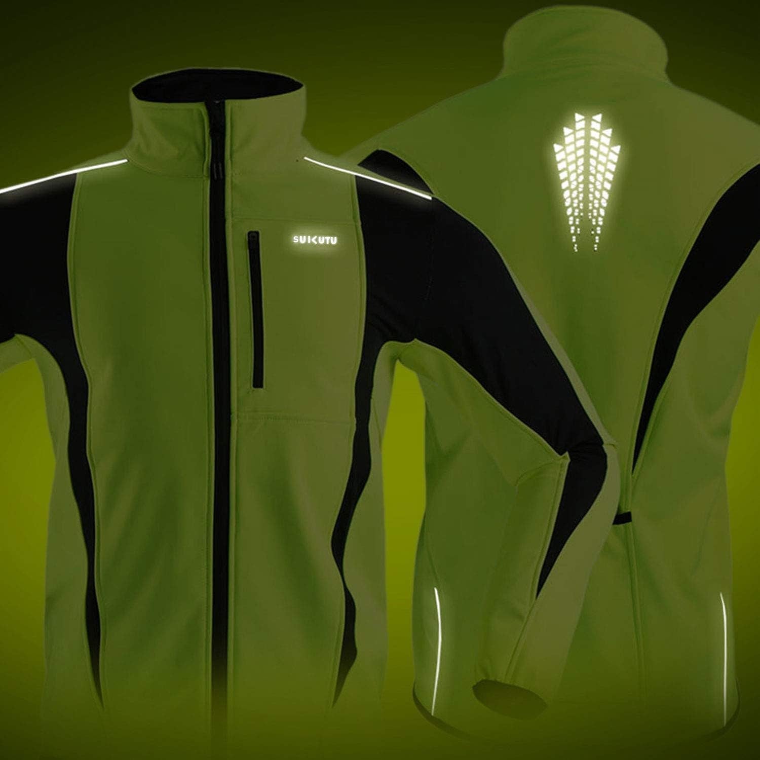 Heren Sportjack fluoricerend groen/geel - Mt. XXL - Waterdicht - Winddicht - Fietsshirt - Warm therm