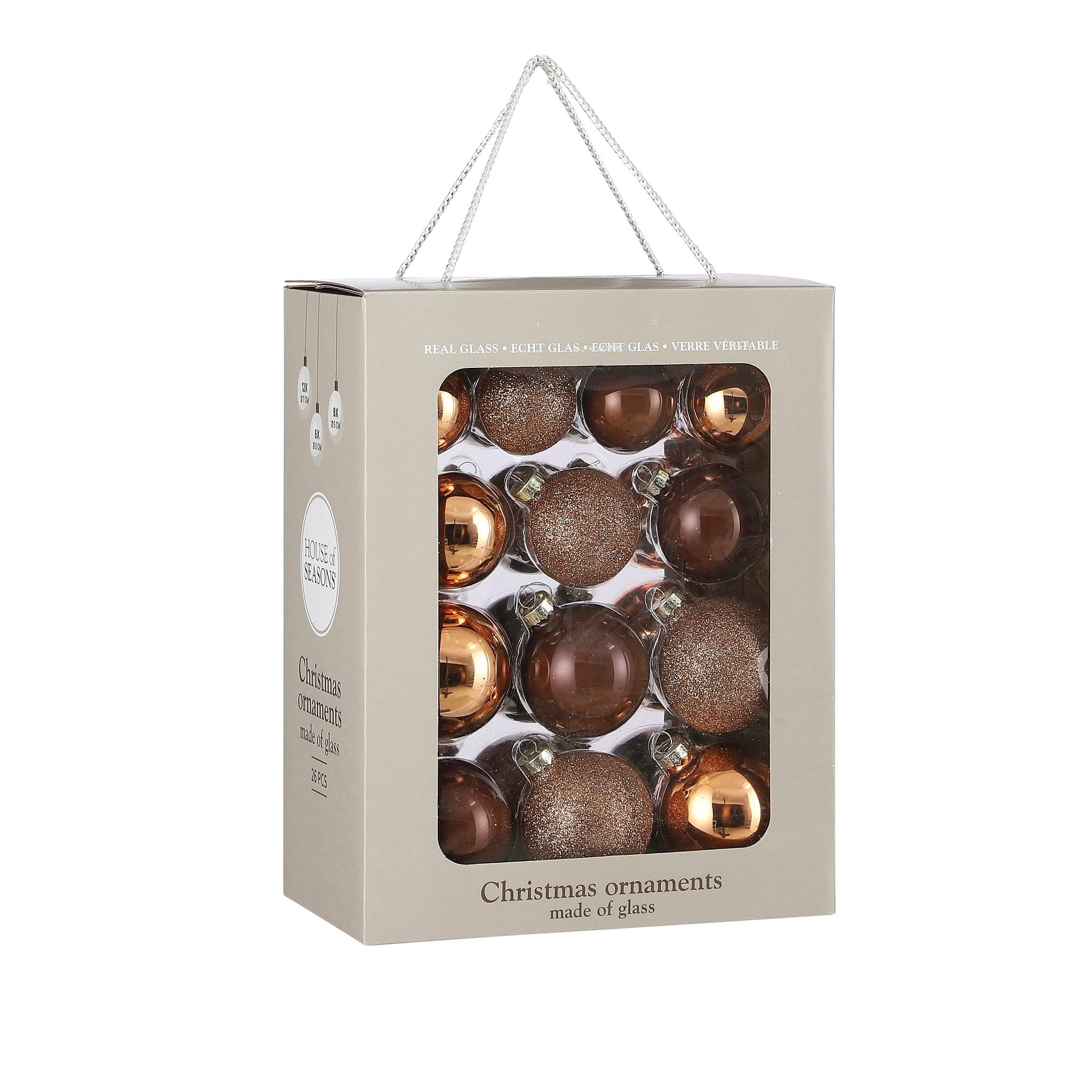 House of Seasons Christmas Baubles Set - 26 Pieces - Ø7 cm - Brown