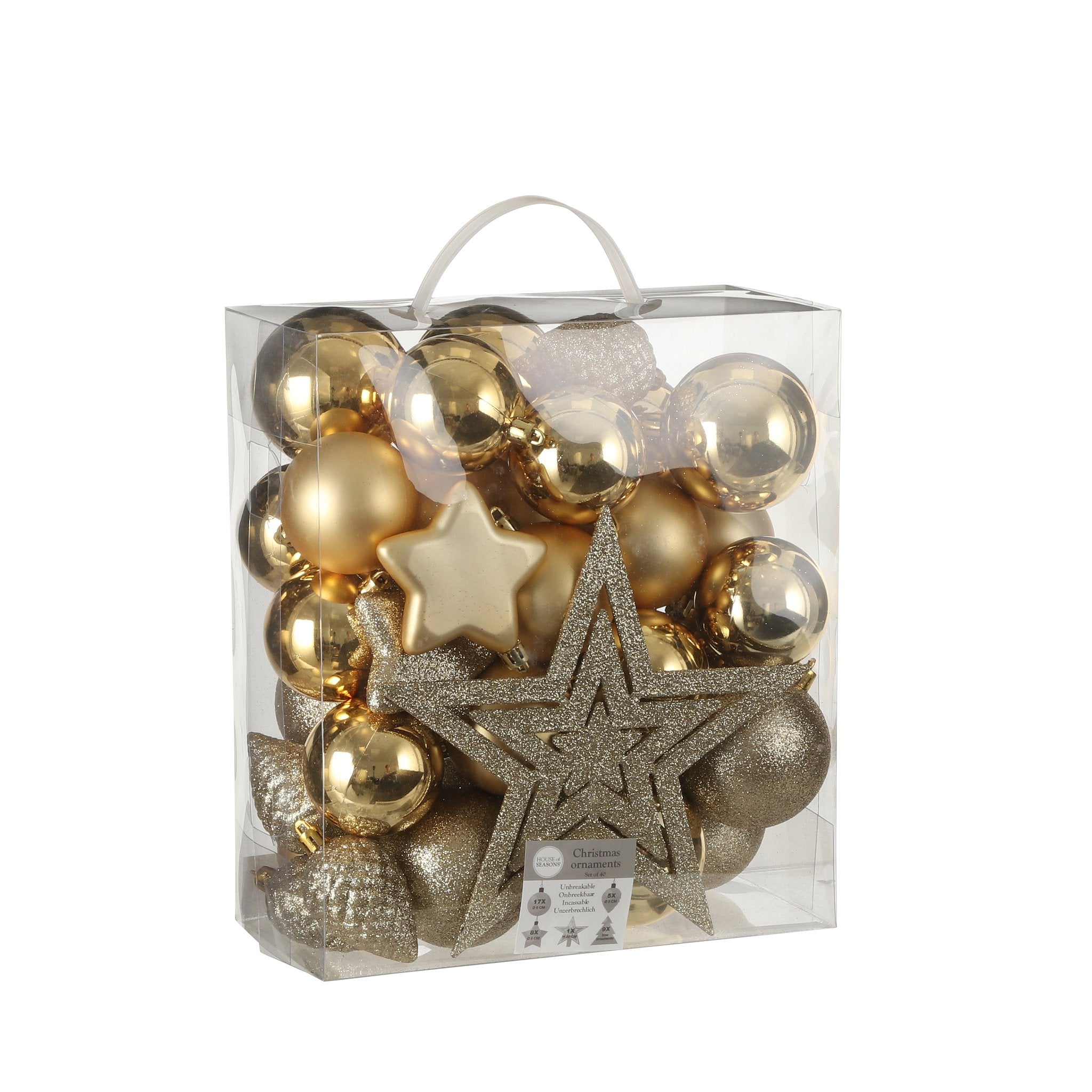 House of Seasons Shatterproof Plastic Christmas Baubles - 40 Pieces - Ø8 cm - Gold