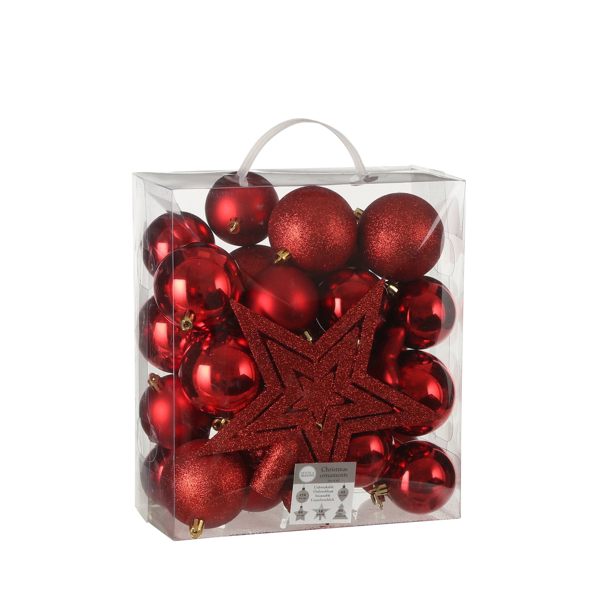 House of Seasons Shatterproof Plastic Christmas Baubles - 40 Pieces - Ø8 cm - Red