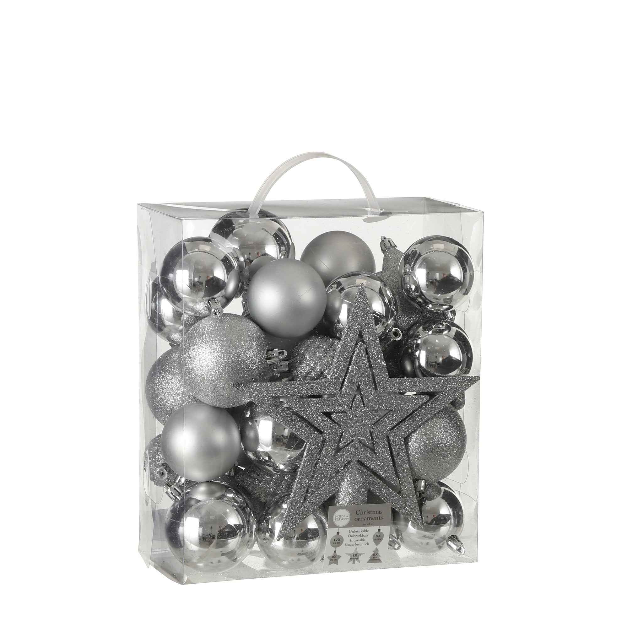 House of Seasons Shatterproof Plastic Christmas Baubles - 40 Pieces - Ø8 cm - Silver