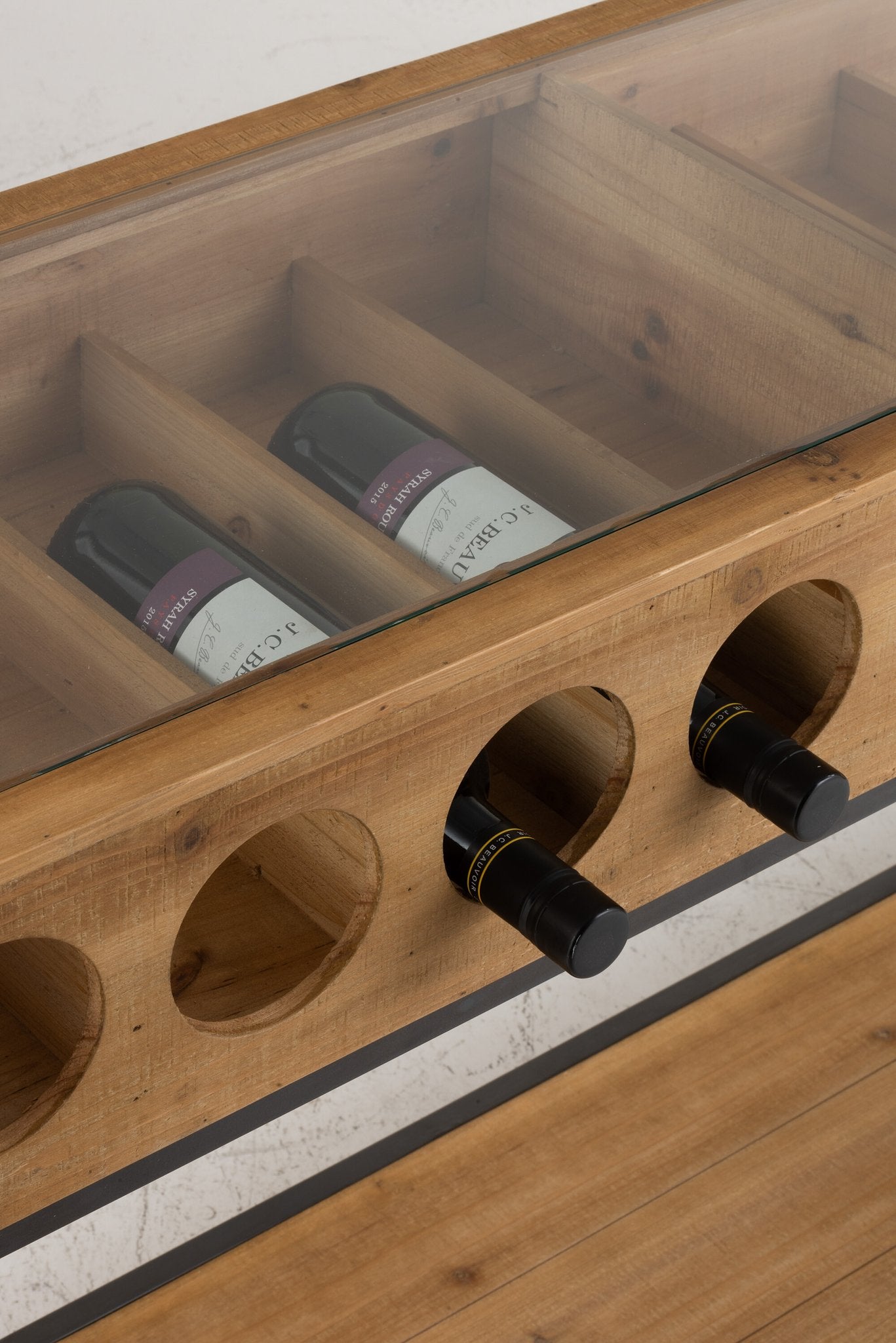 J-Line console voor wijnflessen - hout - naturel