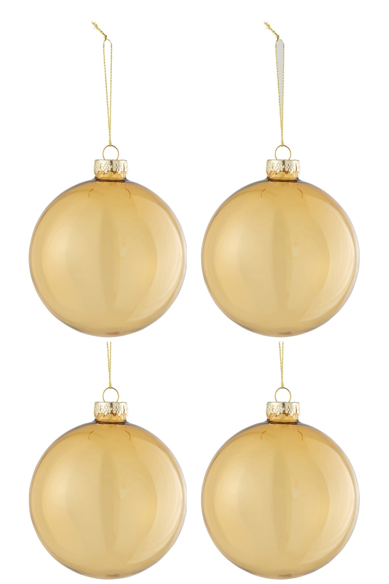 J-Line Doos Van 4 Kerstballen Effen Transparant Goud Medium