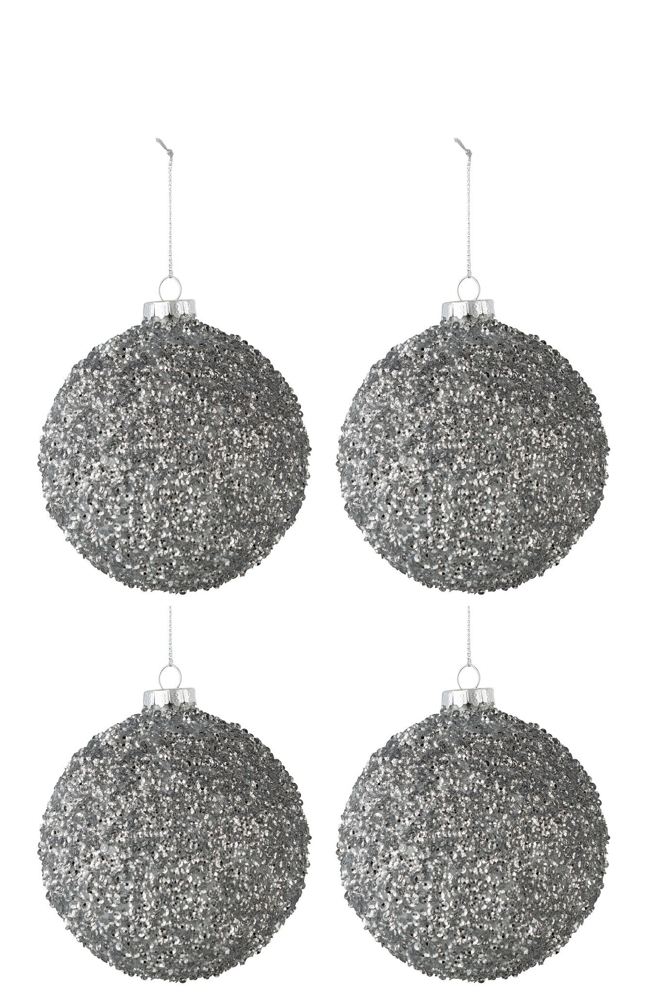 J-Line Doos Van 4 Kerstballen Glitter Glas Smokey Grijs Medium
