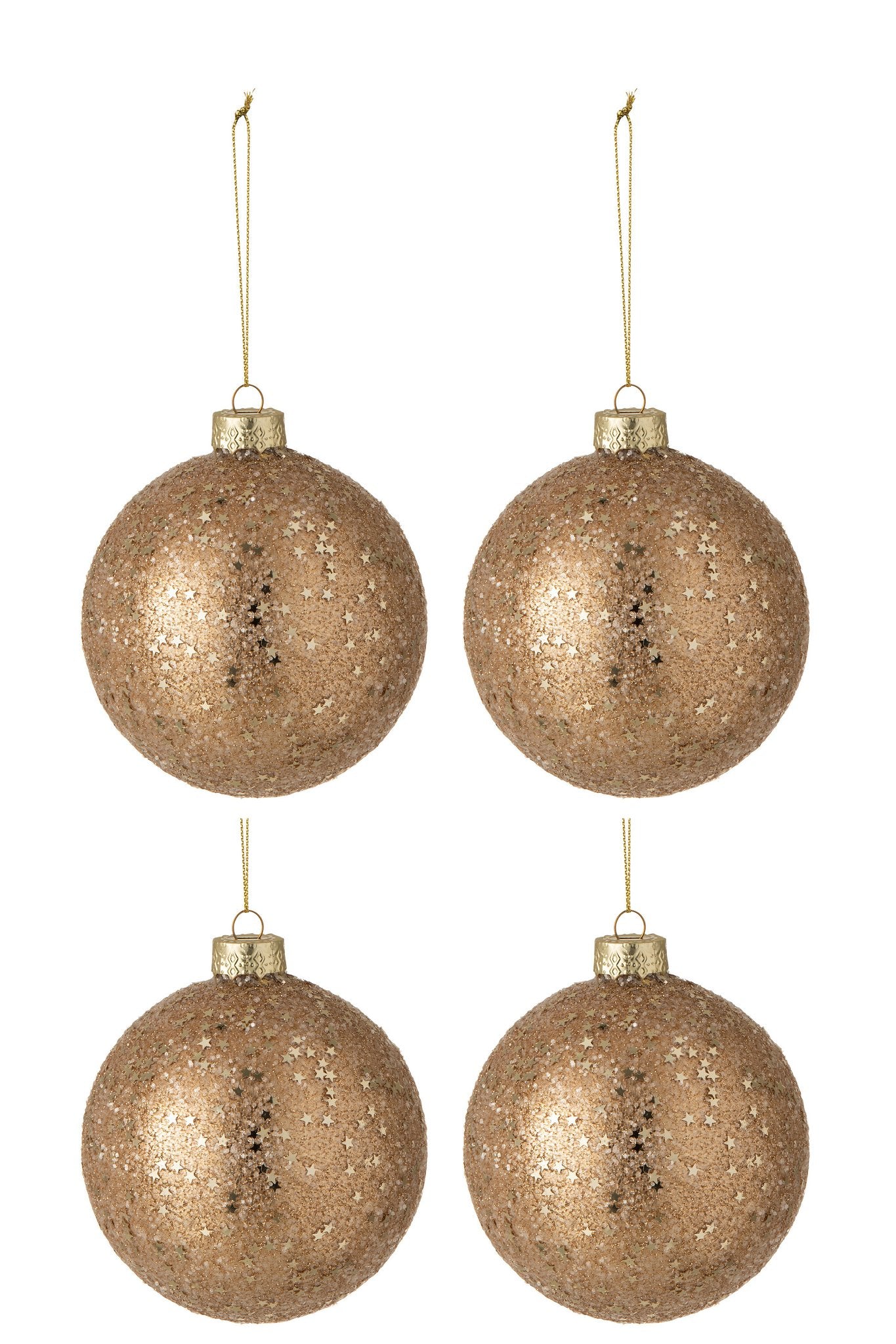 J-Line Doos Van 4 Kerstballen Sterretjes Glas Brons Large