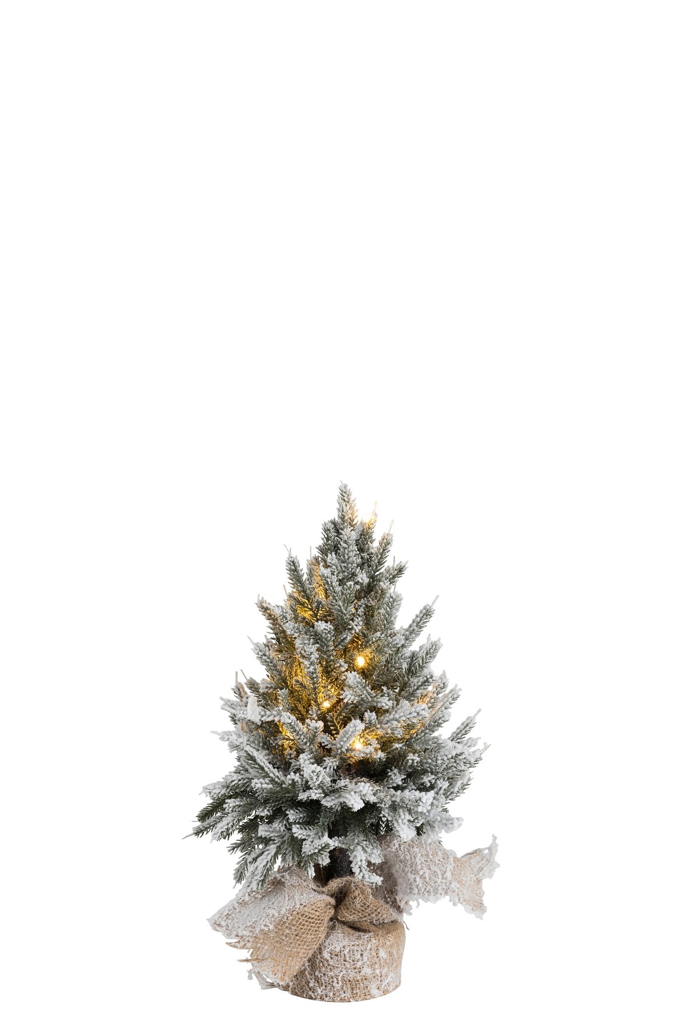 J-Line Kerstboom+Led+Pot Jute Plastiek Besneeuwd Groen Small