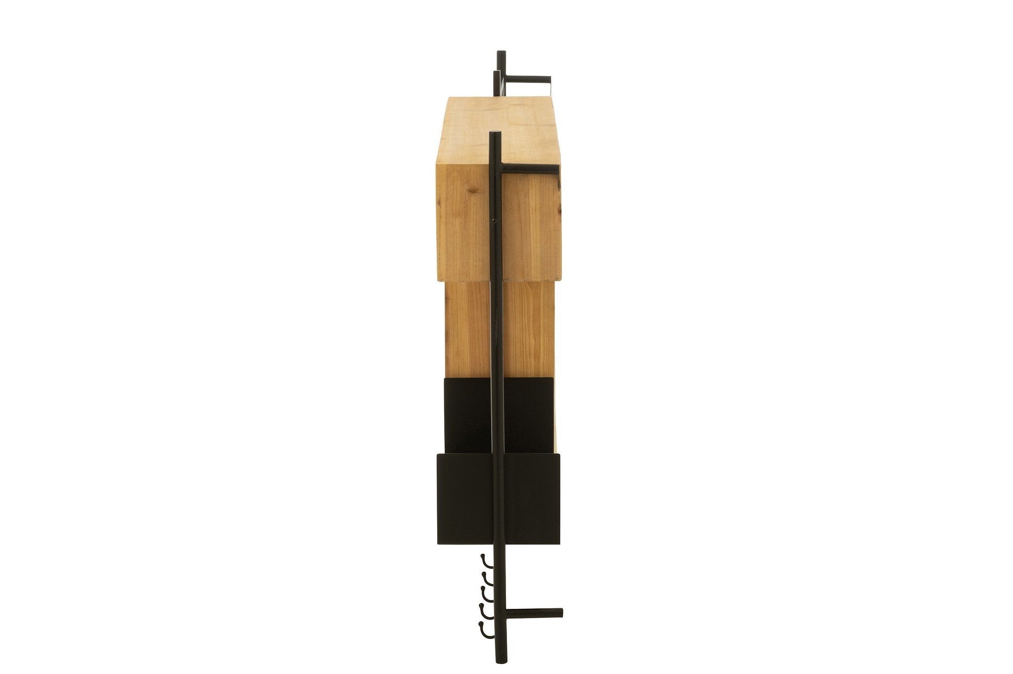J-Line wandkapstok met spiegel Tina - hout/ijzer - zwart/naturel