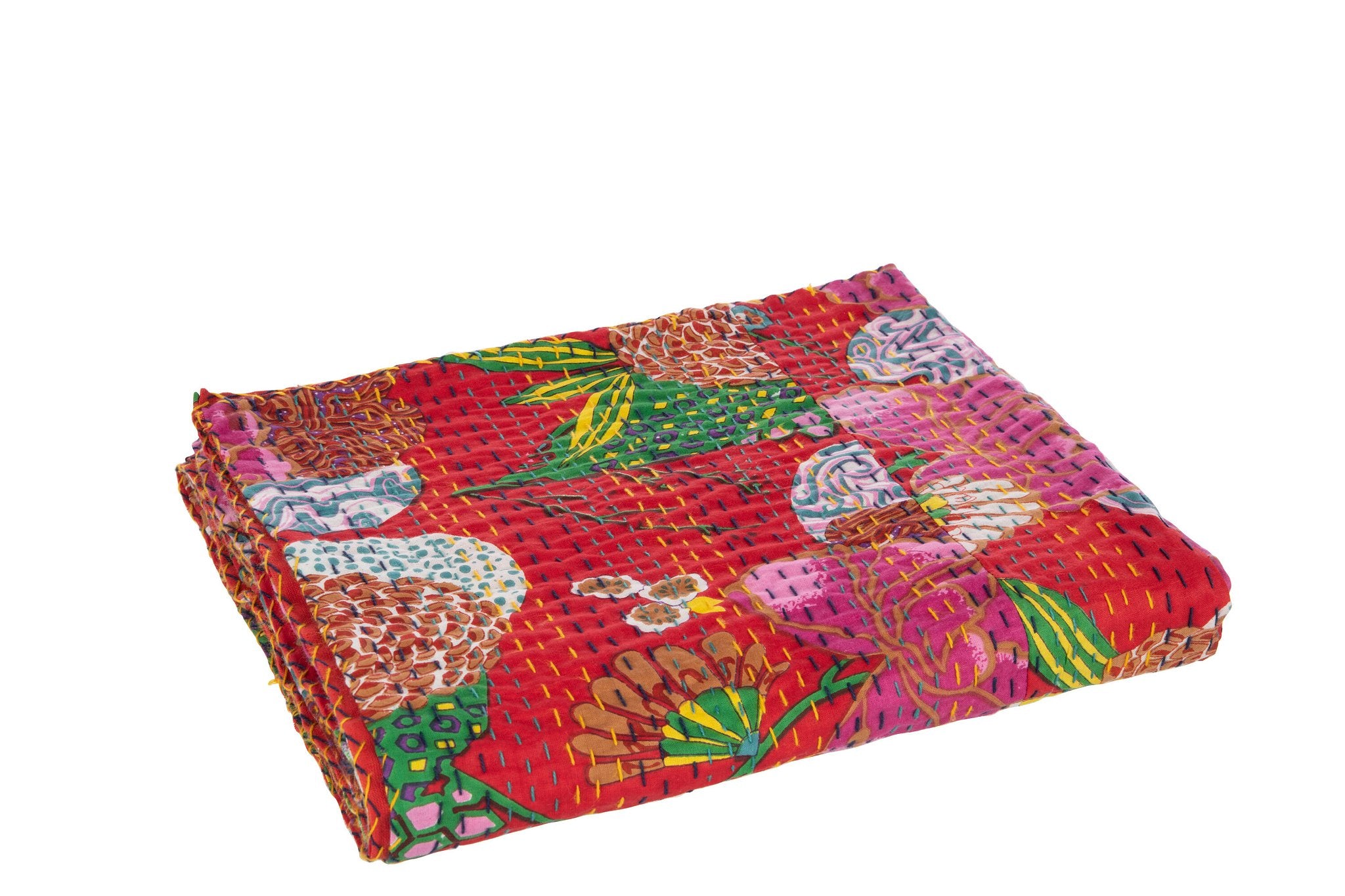 J-Line Plaid/Strand Mat Bloemen+Hechtingen Katoen Rood Small