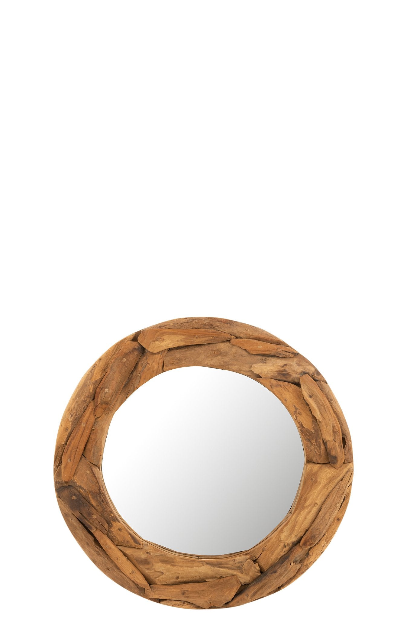 J-Line Spiegel Rond Stukken Teak Hout Naturel Small