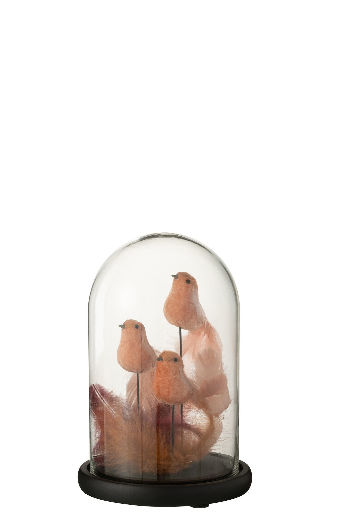 J-Line Stolp 3 Vogels+Pluimen Glas Roze/Bordeaux