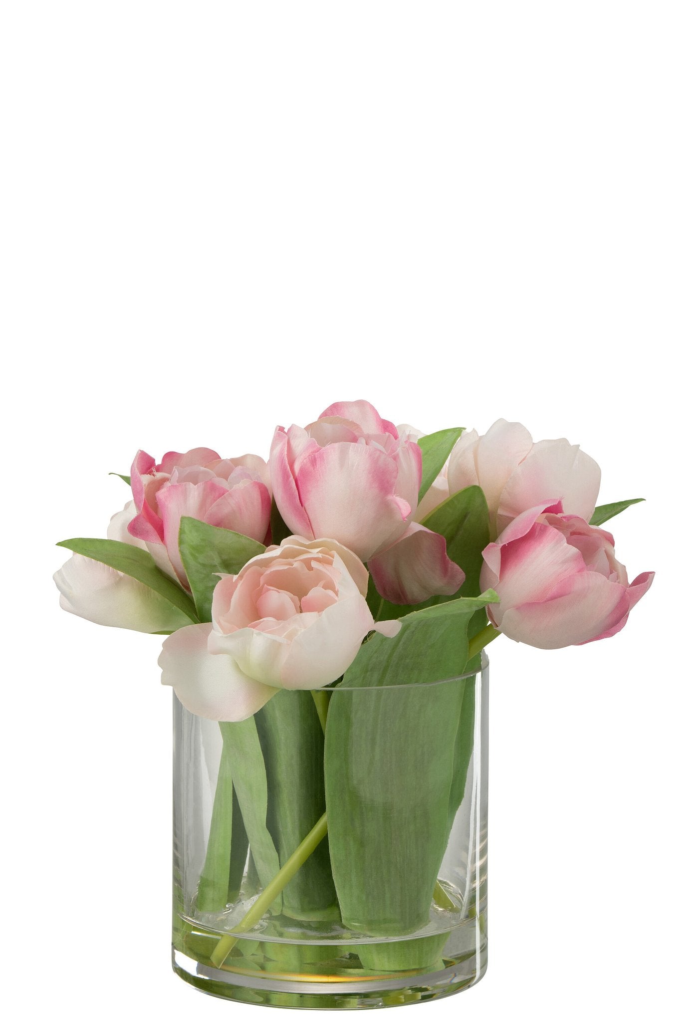 J-Line Tulpen In Vaas Rond Plastiek Glas Roze Large