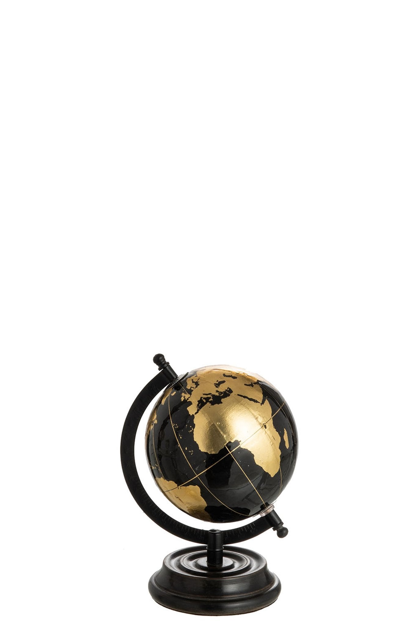 J-Line wereldbol Op Voet - hout - zwart/goud - small