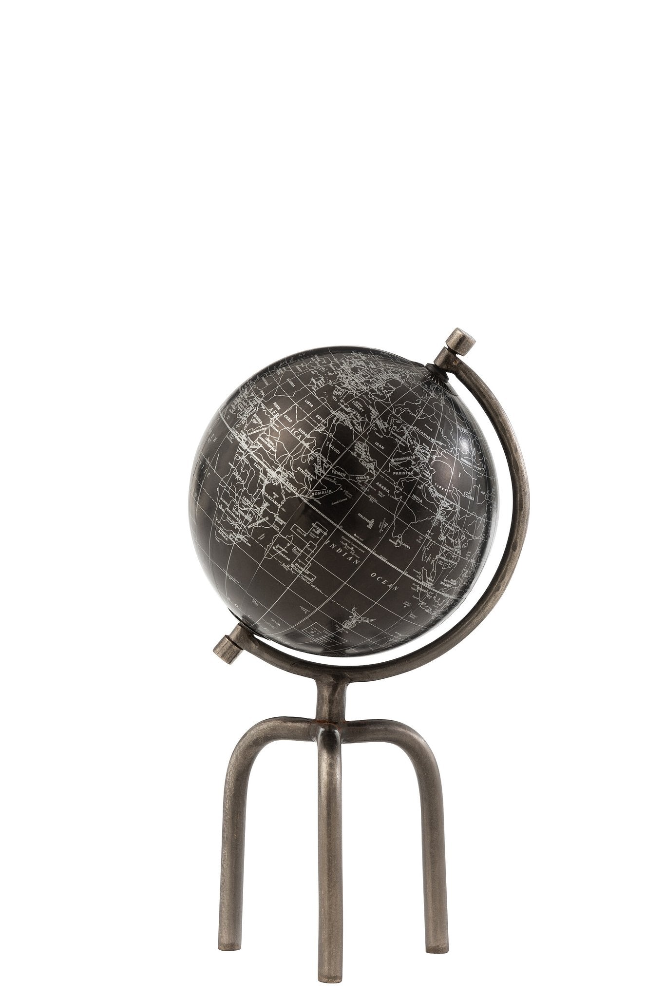 J-Line wereldbol Tripod - ijzer/kunststof - zilver/zwart - small