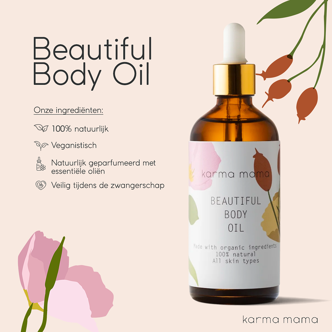 Karma Mama Beautiful Body Oil - Award Winning - Boosts skin elasticity - Natural scented