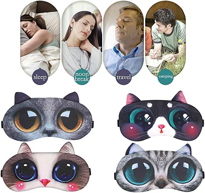 Katten Slaapmaskers met Oogverwarmers 4-Pack - Zacht en Schattig