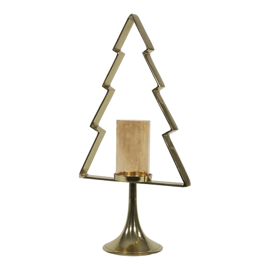 Kerstboom Aurum met windlicht met goud glas, 70cm. 2 stuks