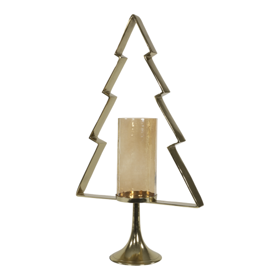Kerstboom Aurum met windlicht met goud glas, 89cm. 2 stuks